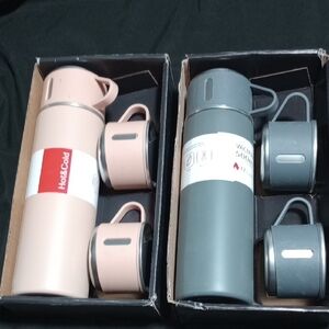 Set of Insulated Vacuum Flask Bottles - Pink & Gray